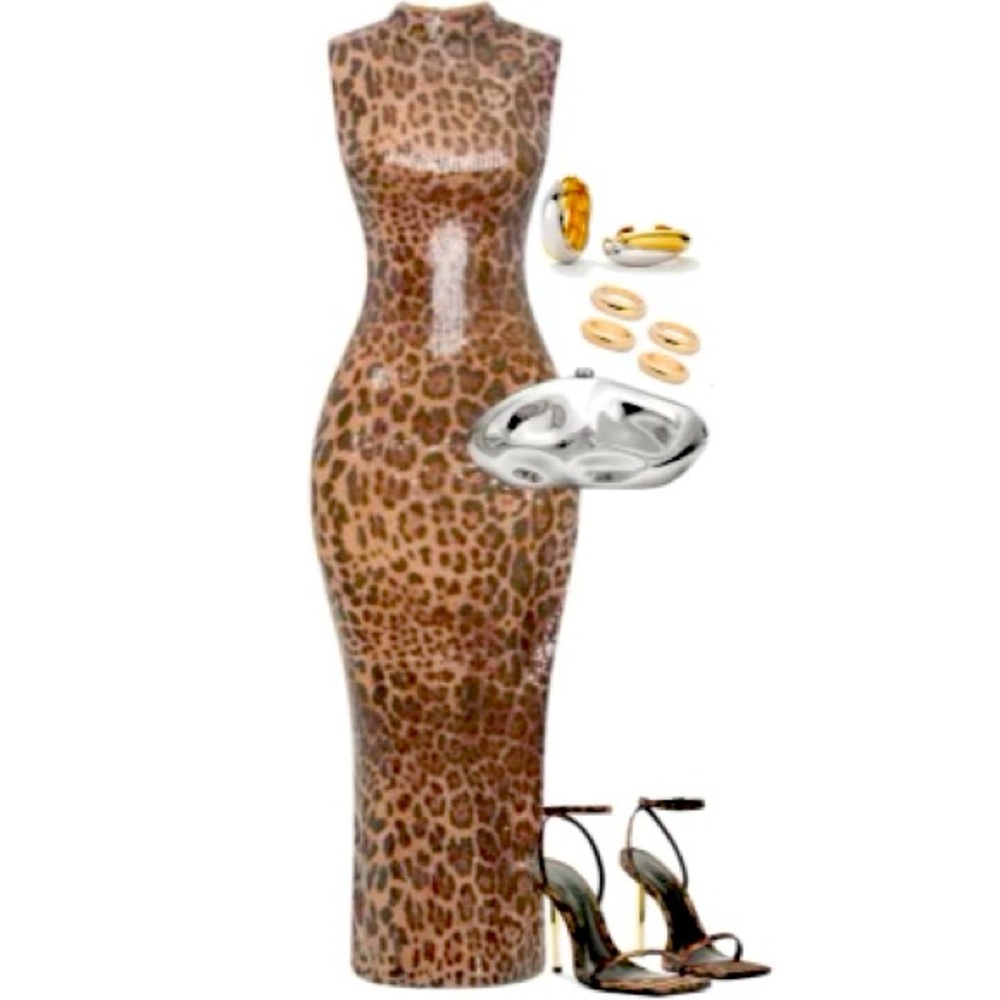 Veronica Sequin Midi Dress - Leopard Print